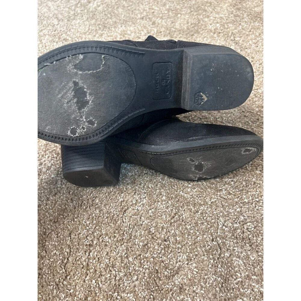 Rock Candy Black suede ankle boots cutout booties low black leather SZ 6.5